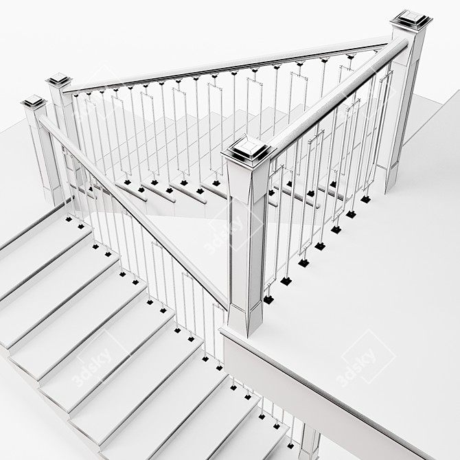 Modern Metal-Wood Staircase - White 3D model image 5