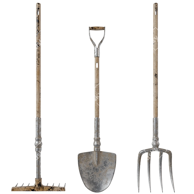 Vintage Garden Tool Set 3D model image 1