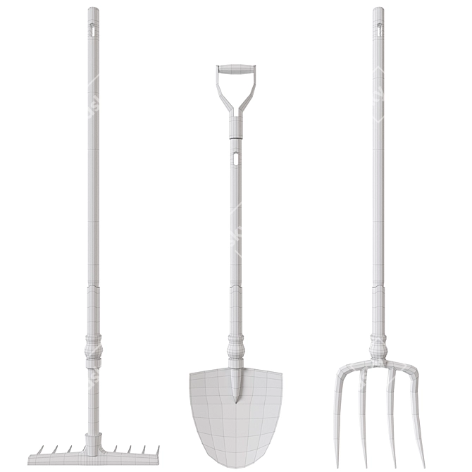 Vintage Garden Tool Set 3D model image 2