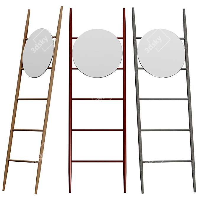 Mid-Century Acacia Ladder with Mirror 3D model image 1