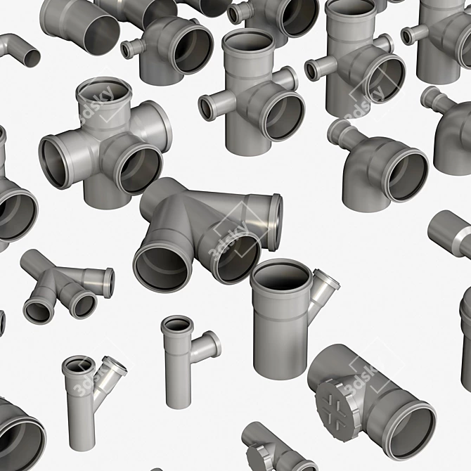 Smooth Geometry Sewer Fittings Set 3D model image 5