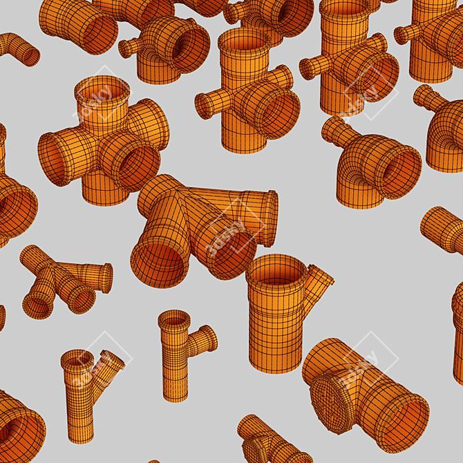 Smooth Geometry Sewer Fittings Set 3D model image 7