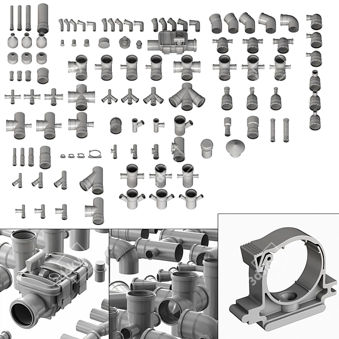 Smooth Geometry Sewer Fittings Set 3D model image 8