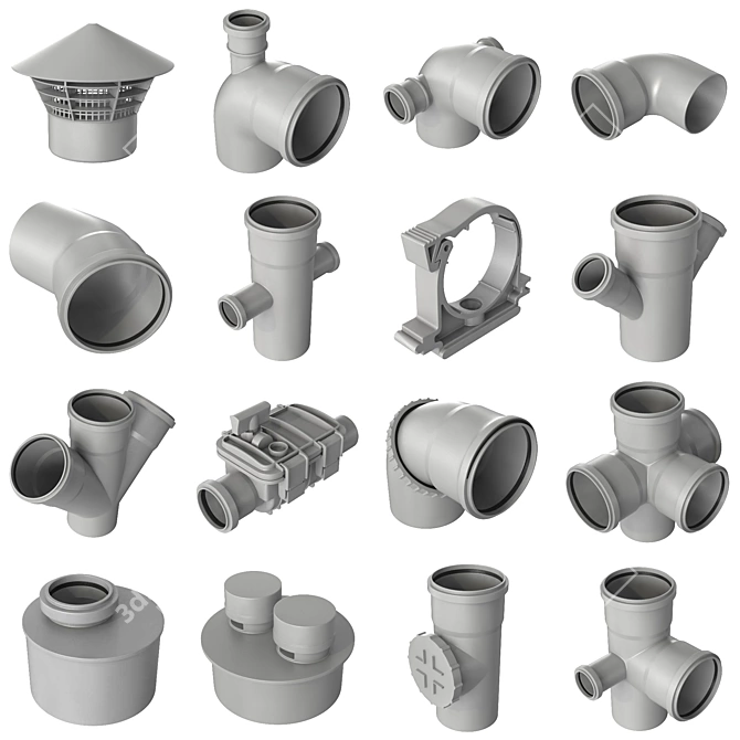 Smooth Geometry Sewer Fittings Set 3D model image 11