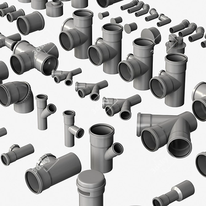 Smooth Geometry Sewer Fittings Set 3D model image 13