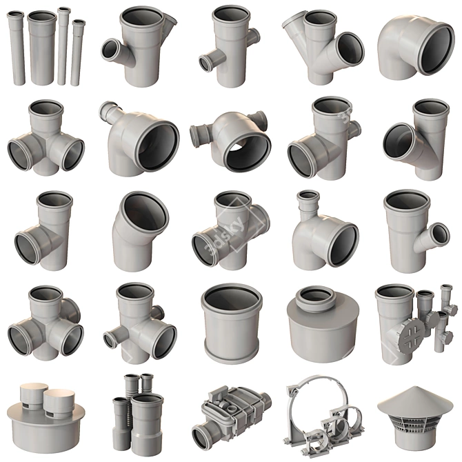 Smooth Geometry Sewer Fittings Set 3D model image 18