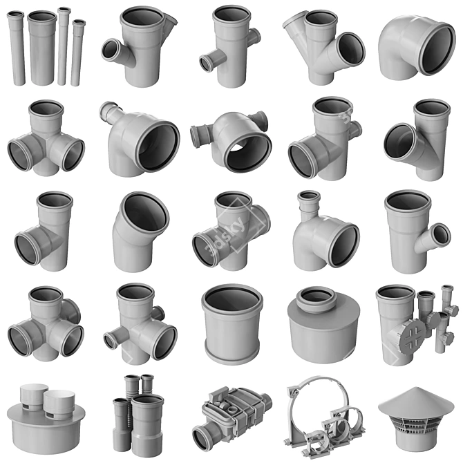 Smooth Geometry Sewer Fittings Set 3D model image 19