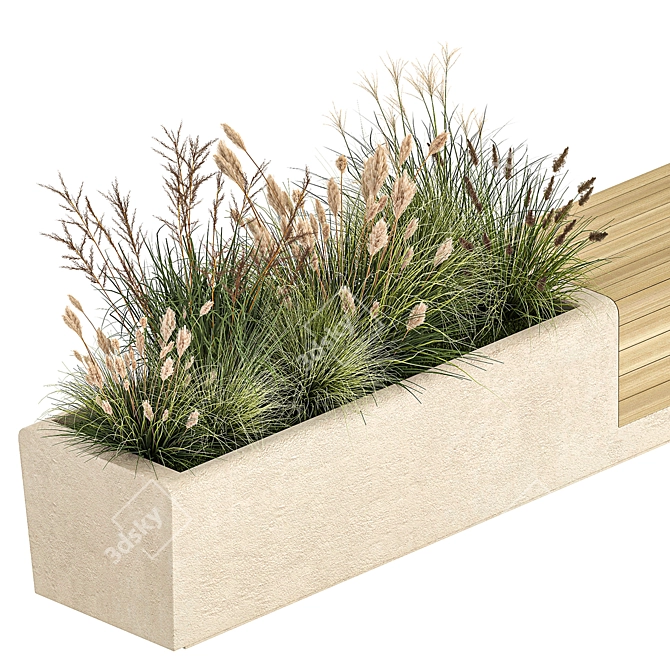 Urban Oasis Bench with Olive Tree & Shrubs 3D model image 3