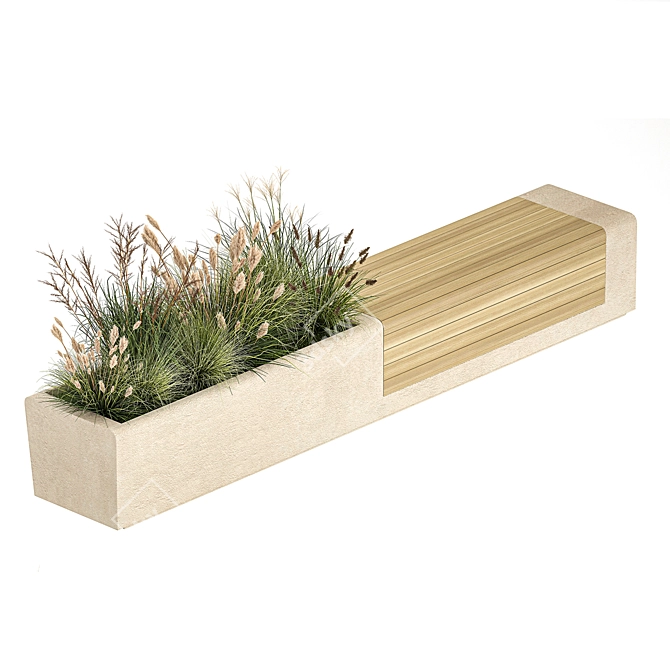 Urban Oasis Bench with Olive Tree & Shrubs 3D model image 6