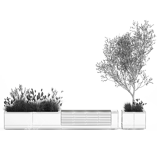 Urban Oasis Bench with Olive Tree & Shrubs 3D model image 7