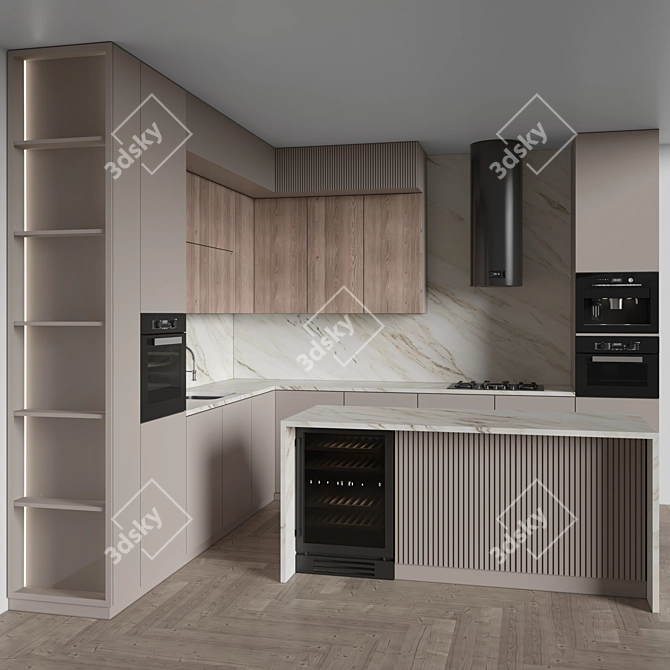 Modern Kitchen Set with Appliances 3D model image 1