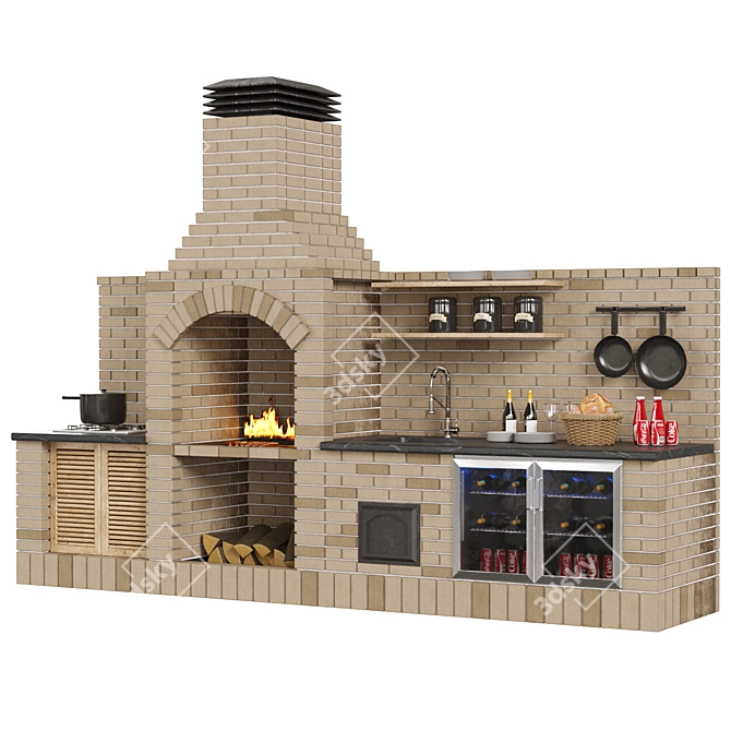 Outdoor Brick Barbecue Set 3D model image 2