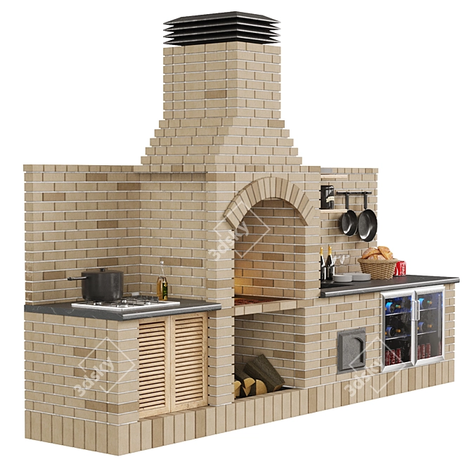 Outdoor Brick Barbecue Set 3D model image 3