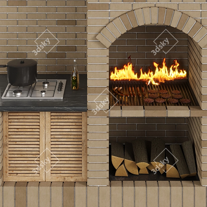 Outdoor Brick Barbecue Set 3D model image 5