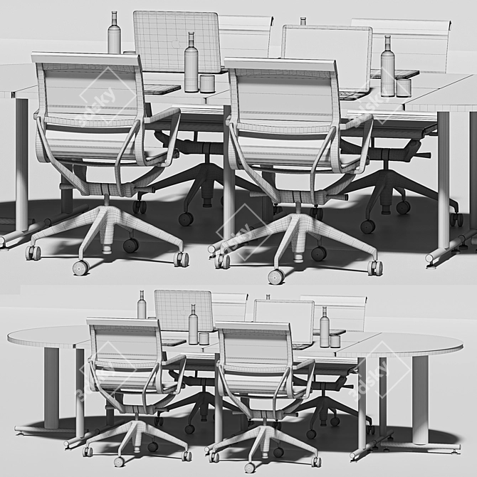 Modern Black Office Table Set 3D model image 6