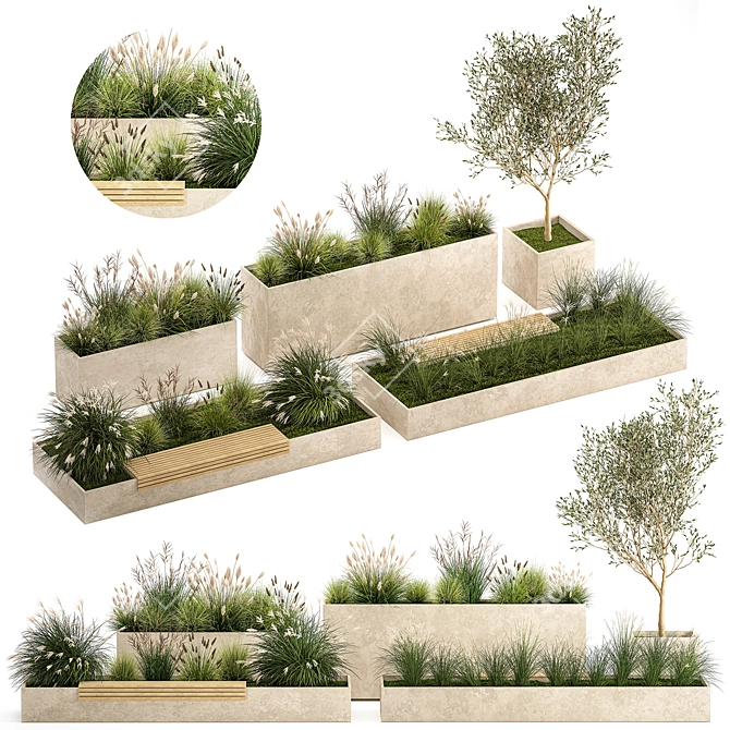 Urban Greenery Collection: Plants & Benches 3D model image 1