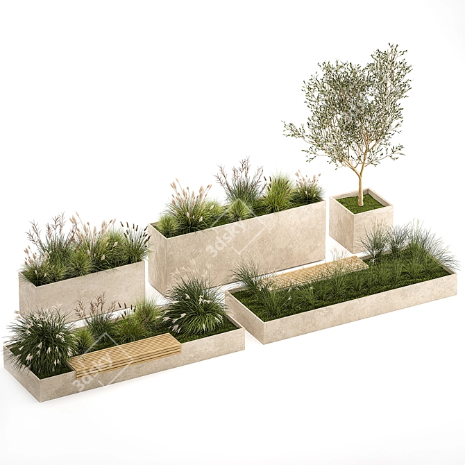 Urban Greenery Collection: Plants & Benches 3D model image 2