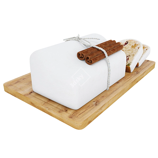 Festive Christmas Cake on Wooden Tray 3D model image 4