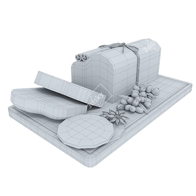 Festive Christmas Cake on Wooden Tray 3D model image 6