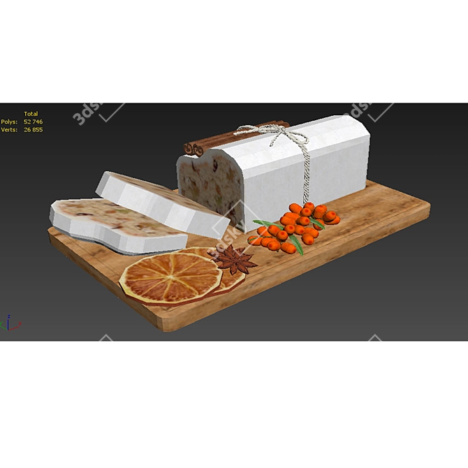 Festive Christmas Cake on Wooden Tray 3D model image 7