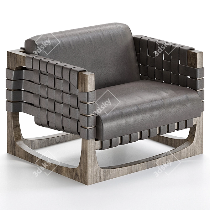 Rustic Leather Wood Armchair 3D model image 1