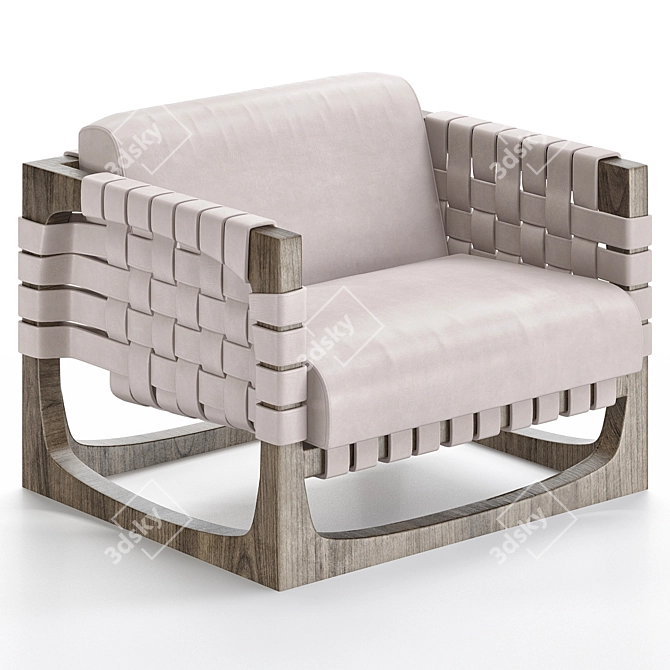 Rustic Leather Wood Armchair 3D model image 2