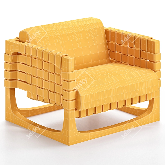 Rustic Leather Wood Armchair 3D model image 3