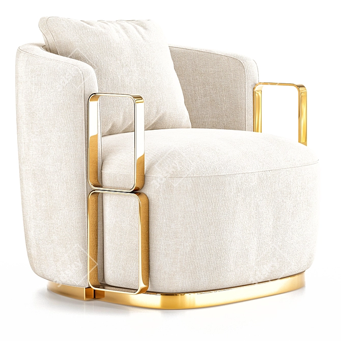 Boho Fabric Armchair with Brass Base 3D model image 2