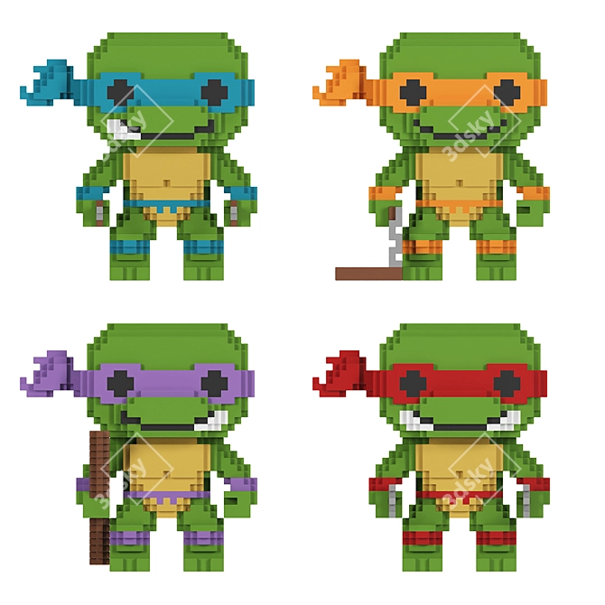 Retro 8-Bit Ninja Turtles Figurines 3D model image 1