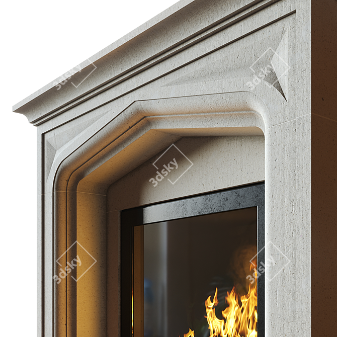 Modern Stone Fireplace with Illuminated Fire 3D model image 4