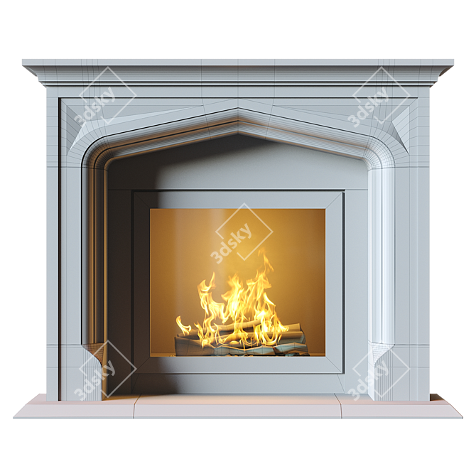 Modern Stone Fireplace with Illuminated Fire 3D model image 5