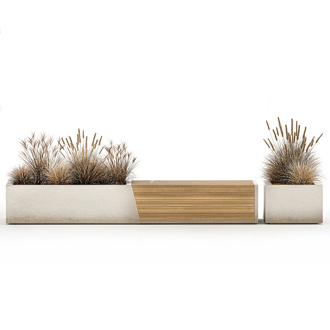 Urban Concrete Bench with Reeds 3D model image 2