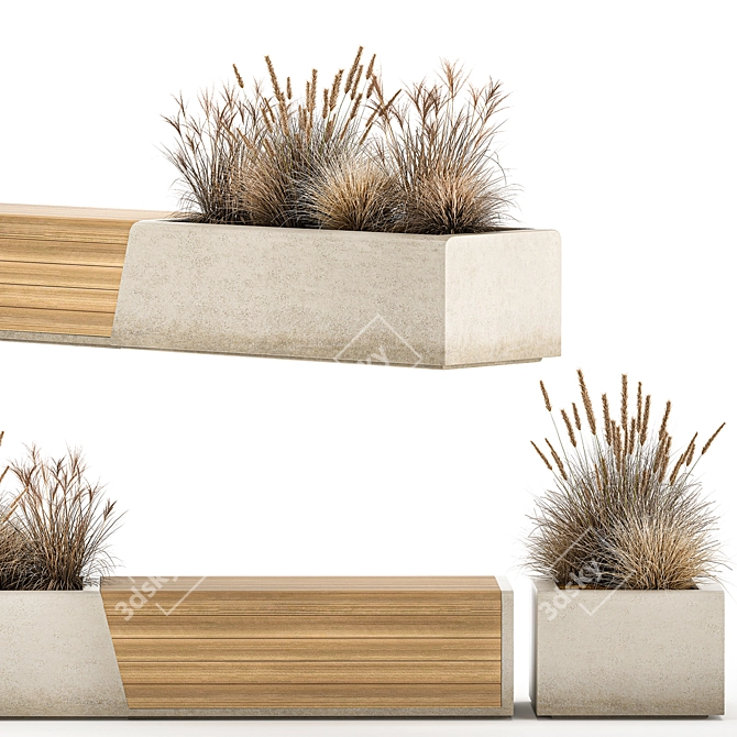 Urban Concrete Bench with Reeds 3D model image 5