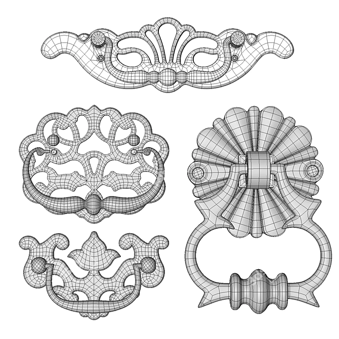 Vintage Door Knocker Handle Set 3D model image 1