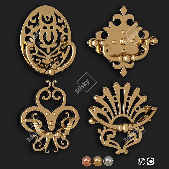 Vintage Door Knocker Handle Set 3D model image 2