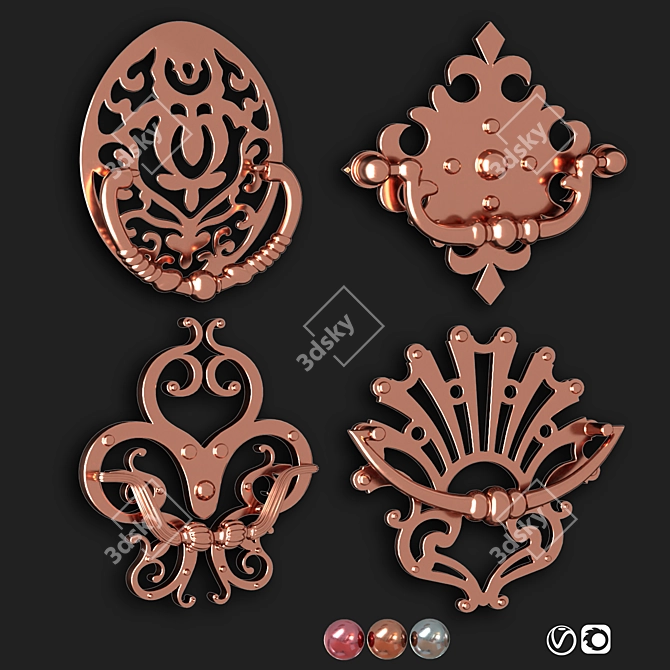 Vintage Door Knocker Handle Set 3D model image 3