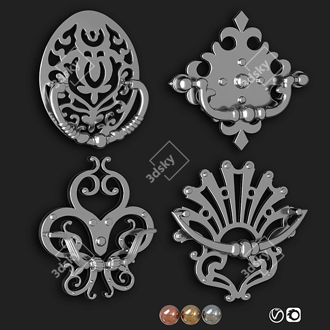 Vintage Door Knocker Handle Set 3D model image 4