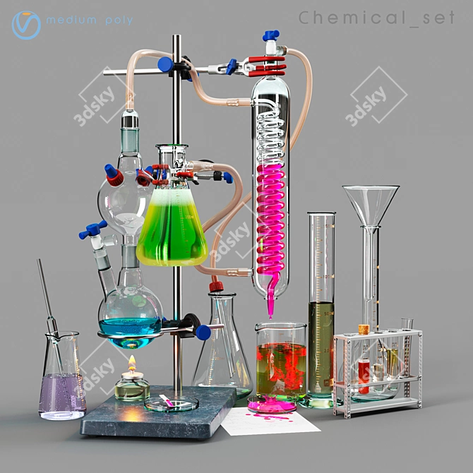 Chemistry Lab Glassware Set 3D model image 1