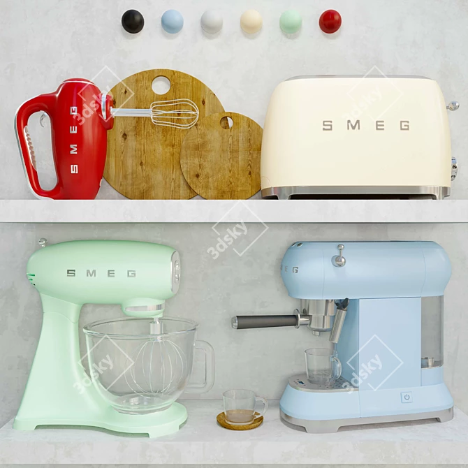 Stylish Smeg Kitchen Appliance Set 3D model image 2