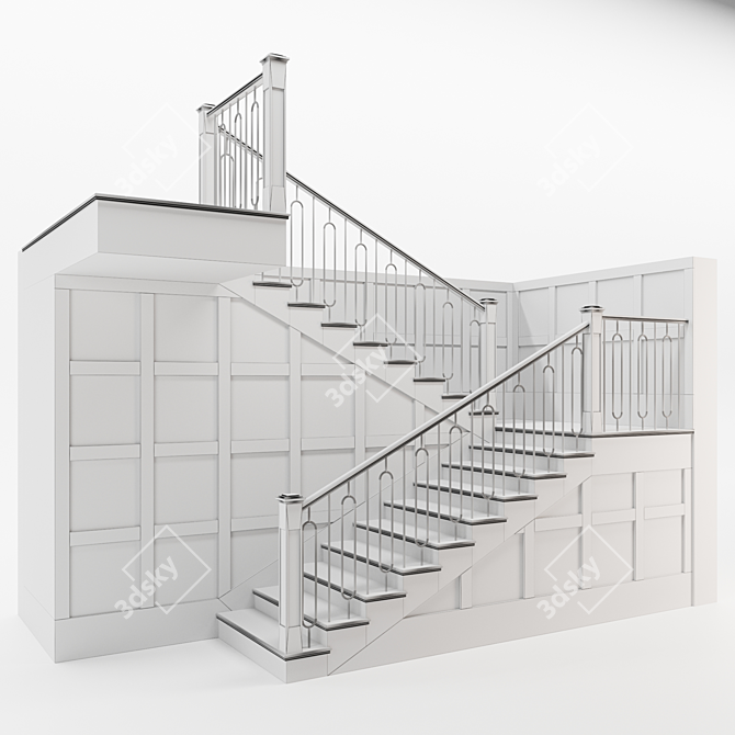 Modern Metal and Wood Staircase 3D model image 5