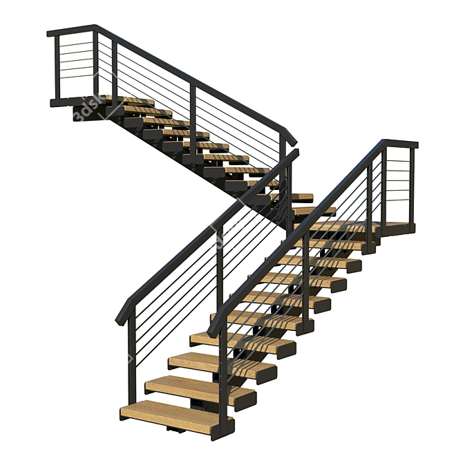 Wooden Loft Style G-Shaped Staircase 3D model image 1