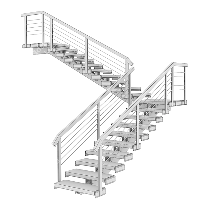 Wooden Loft Style G-Shaped Staircase 3D model image 2