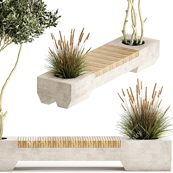 Urban Bench with Olive Wood 3D model image 3