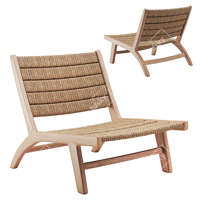 Teak & Abaca Lounge Chair 3D model image 5