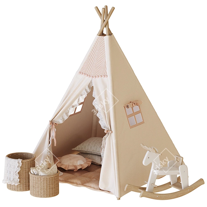 Kid's Teepee Room Decor Kit 3D model image 1