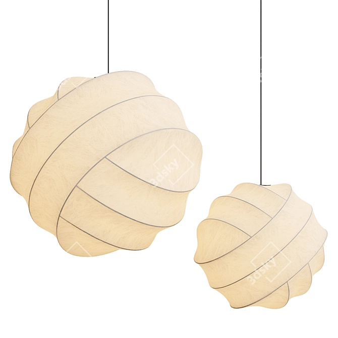 Japanese Silk Chandelier Minimalist Lamp 3D model image 1