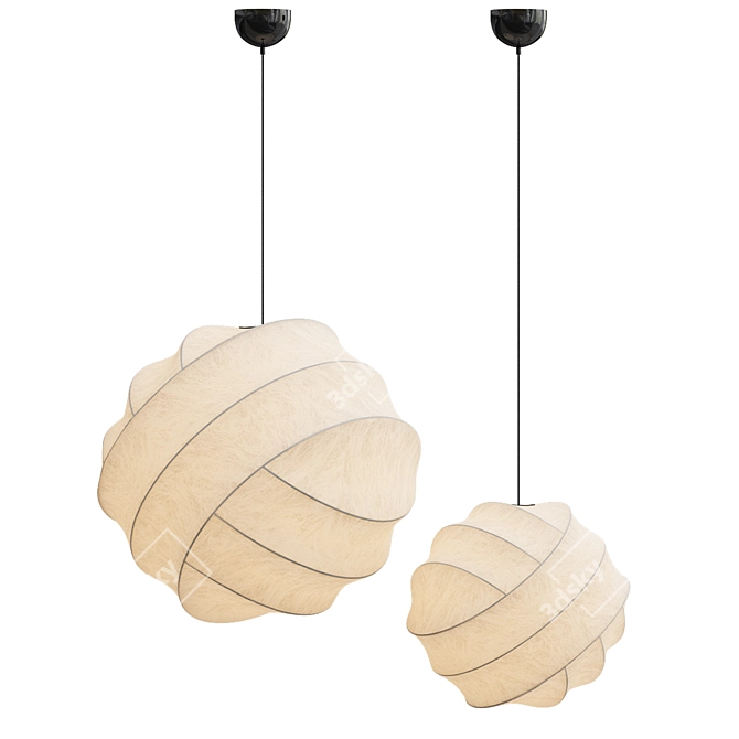 Japanese Silk Chandelier Minimalist Lamp 3D model image 4