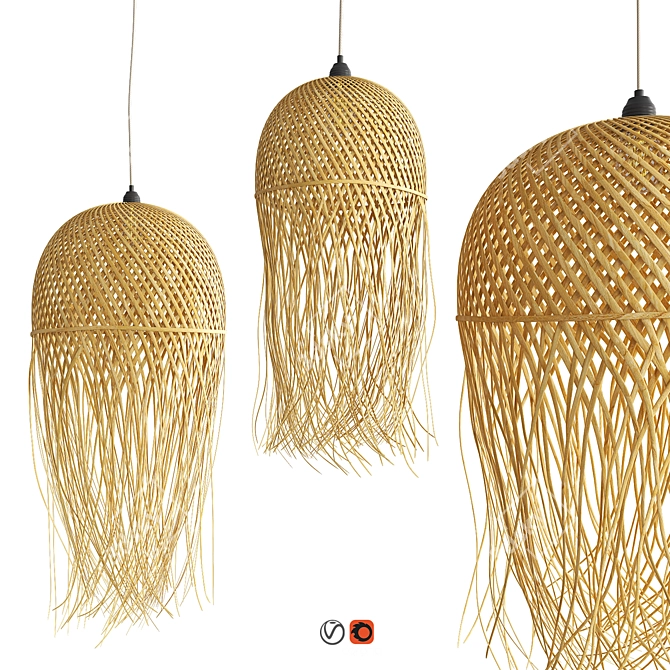 Rustic Bamboo Pendant Lights 3D model image 1