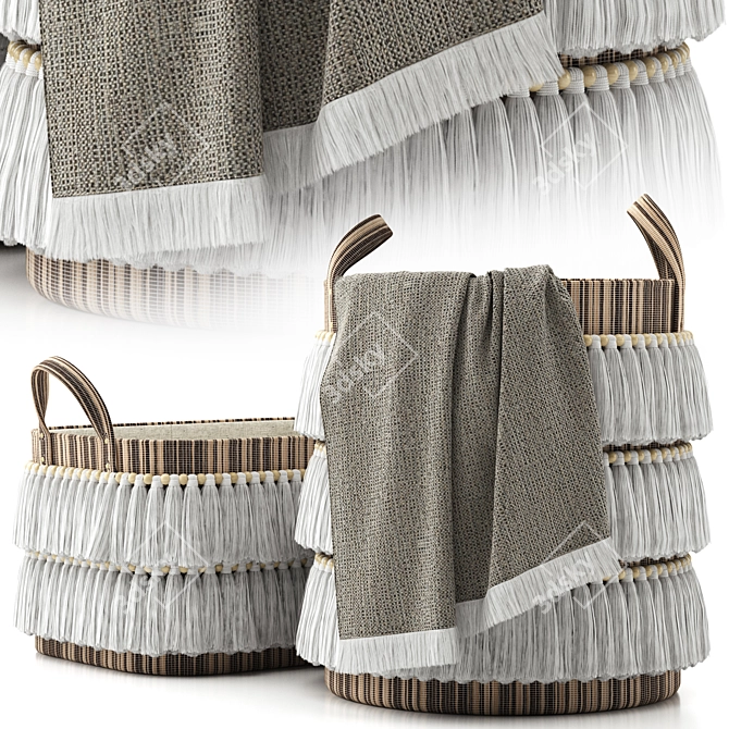 Boho Chic Fringe Basket 3D model image 1