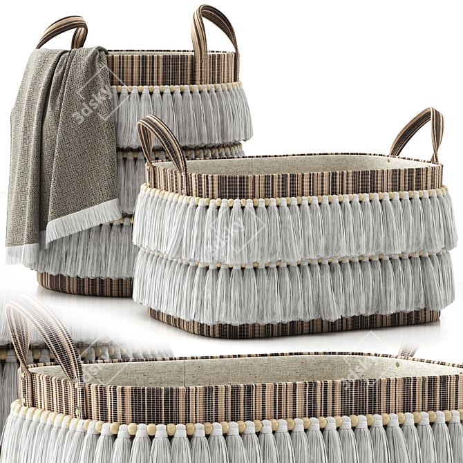 Boho Chic Fringe Basket 3D model image 4